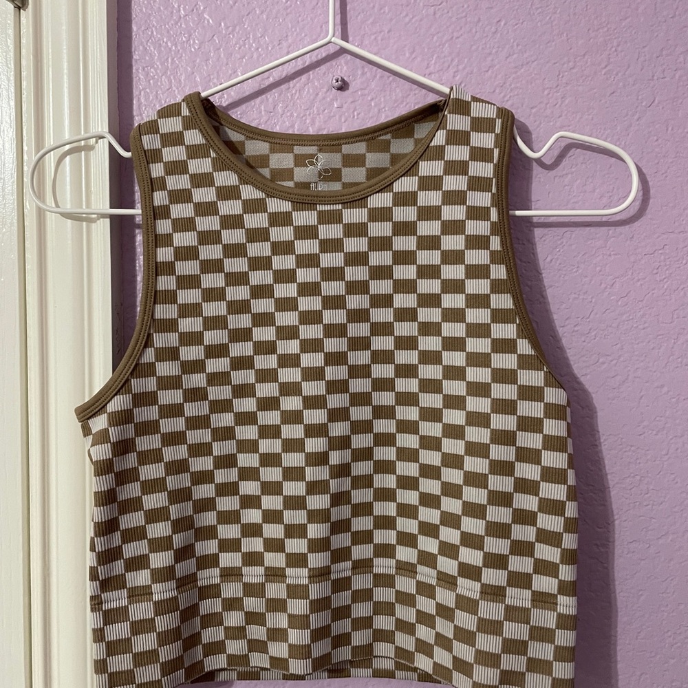 Checker cropped racer back tank top